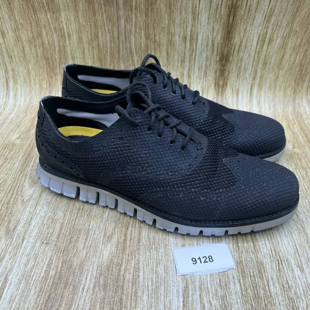 Cole‎ Haan Zerogrand No Stitch Men's 8 M Black Knit Wingtip Oxford Shoes C20021